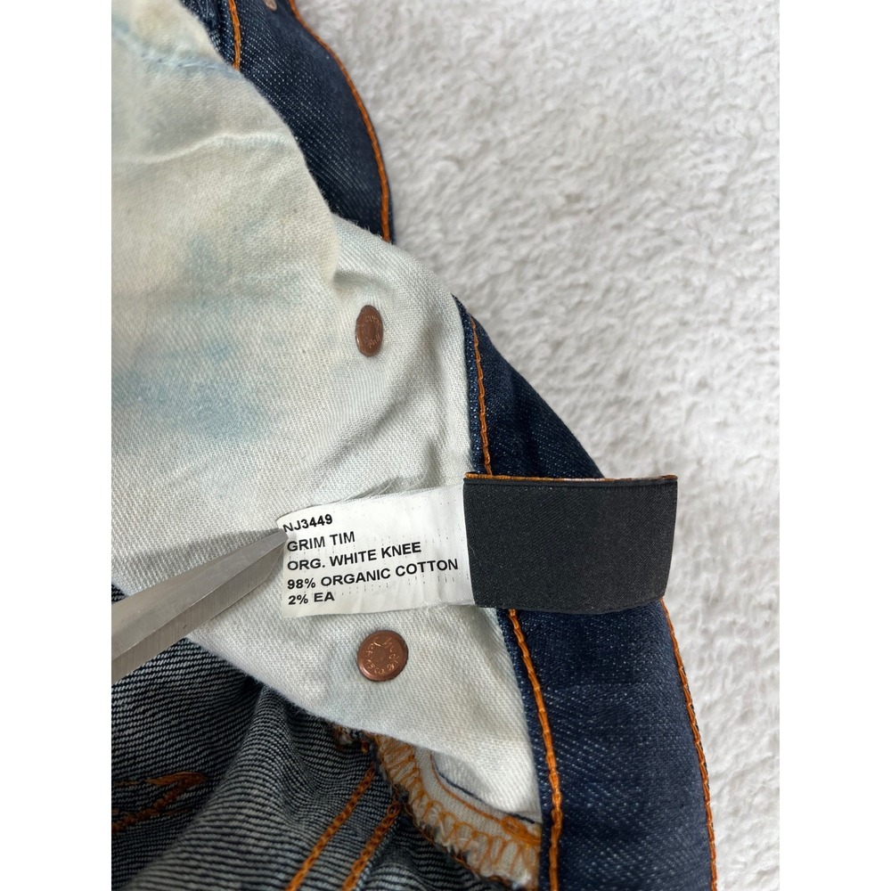 Nudie Jeans Co Grim Tim Org White Knee Slim Straight Dark Wash 31x34 (32x34) - Picture 5 of 9
